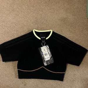 Adidas Women’s Black Cropped Knit Top with Neon Trim